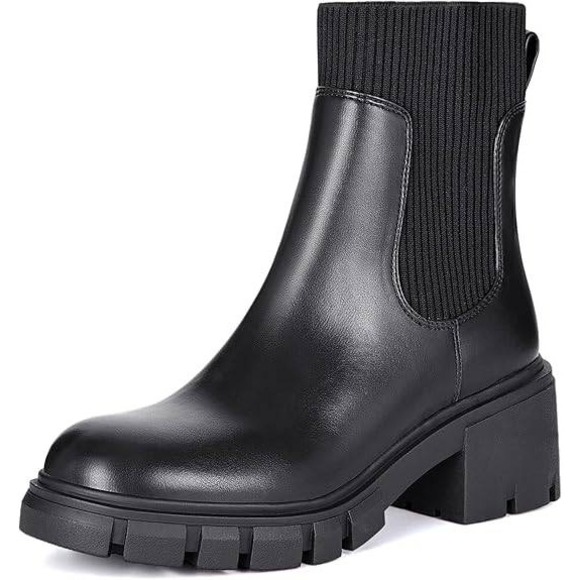 New Athlefit Women's Chelsea Boots Black US 8.5 Fashion Slip on Platform Ankle - Picture 1 of 6